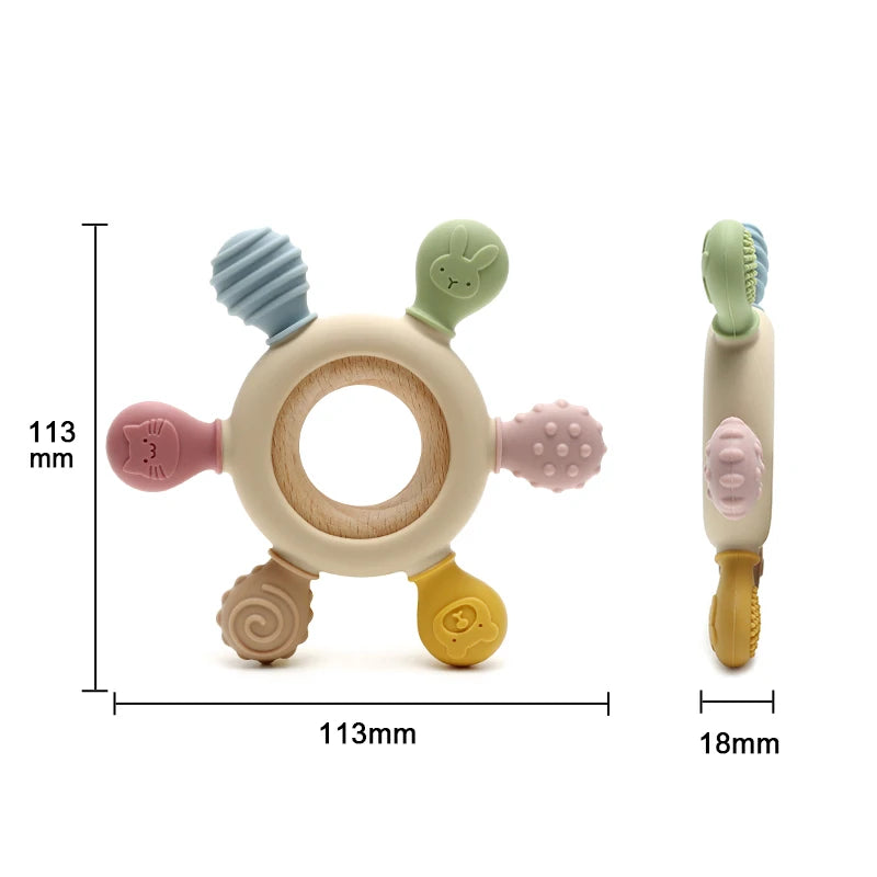 Silicone Teether with Wooden Ring – Turn Random Gnawing Into Soothing