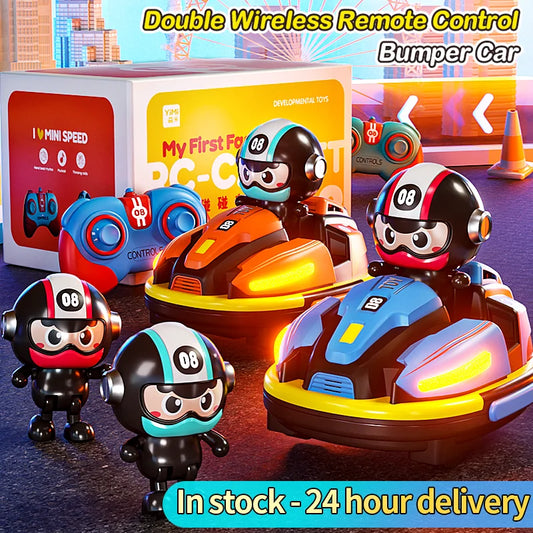 Little Sprout Planet RC Bumper Car Set — 2-Pack Remote Control Ejector Vehicles with Lights & Music