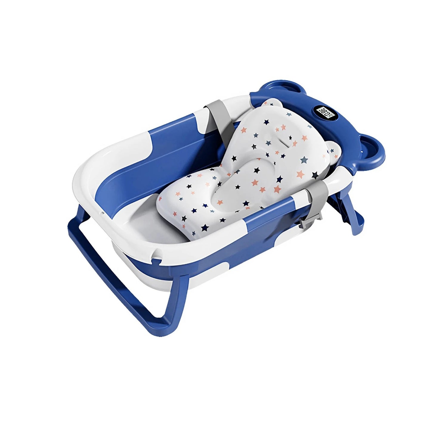 Portable Travel Bathtub, Collapsible Baby Bathtub with Thermometer & 1 Soft Floating cushion with Drain Hole,For Baby 0-36 Month