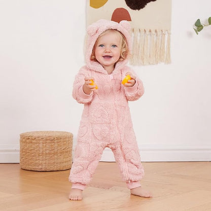 Cartoon Baby Clothes Boy Romper Long Sleeve Arctic Velvet Hooded Baby Girl Romper Winter Warm  Newborn Clothes 0-18 Months
