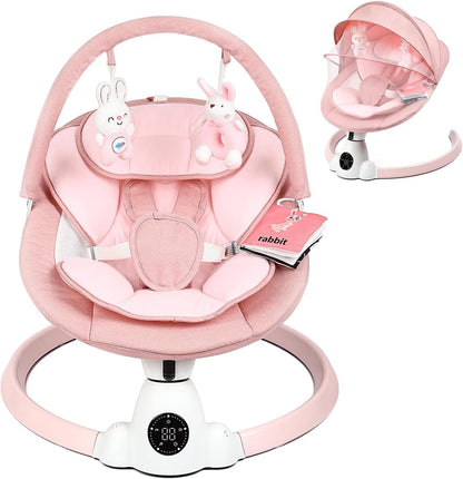 Electric Baby Swing with Remote Control - 5 Natural Motion Speeds, Adjustable Reclining Positions & Detachable Seat Pad | Portable Infant Swing for Indoor/Outdoor Use, Digital Display, Up to 12 Months & 27lbs, Pink, Baby Swin