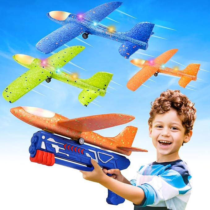 LED Airplane Catapult – Launch, Loop & Race Foam Planes