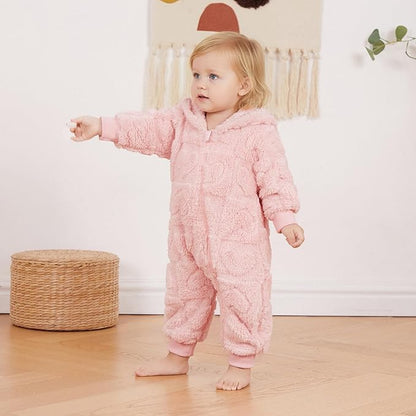 Cartoon Baby Clothes Boy Romper Long Sleeve Arctic Velvet Hooded Baby Girl Romper Winter Warm  Newborn Clothes 0-18 Months