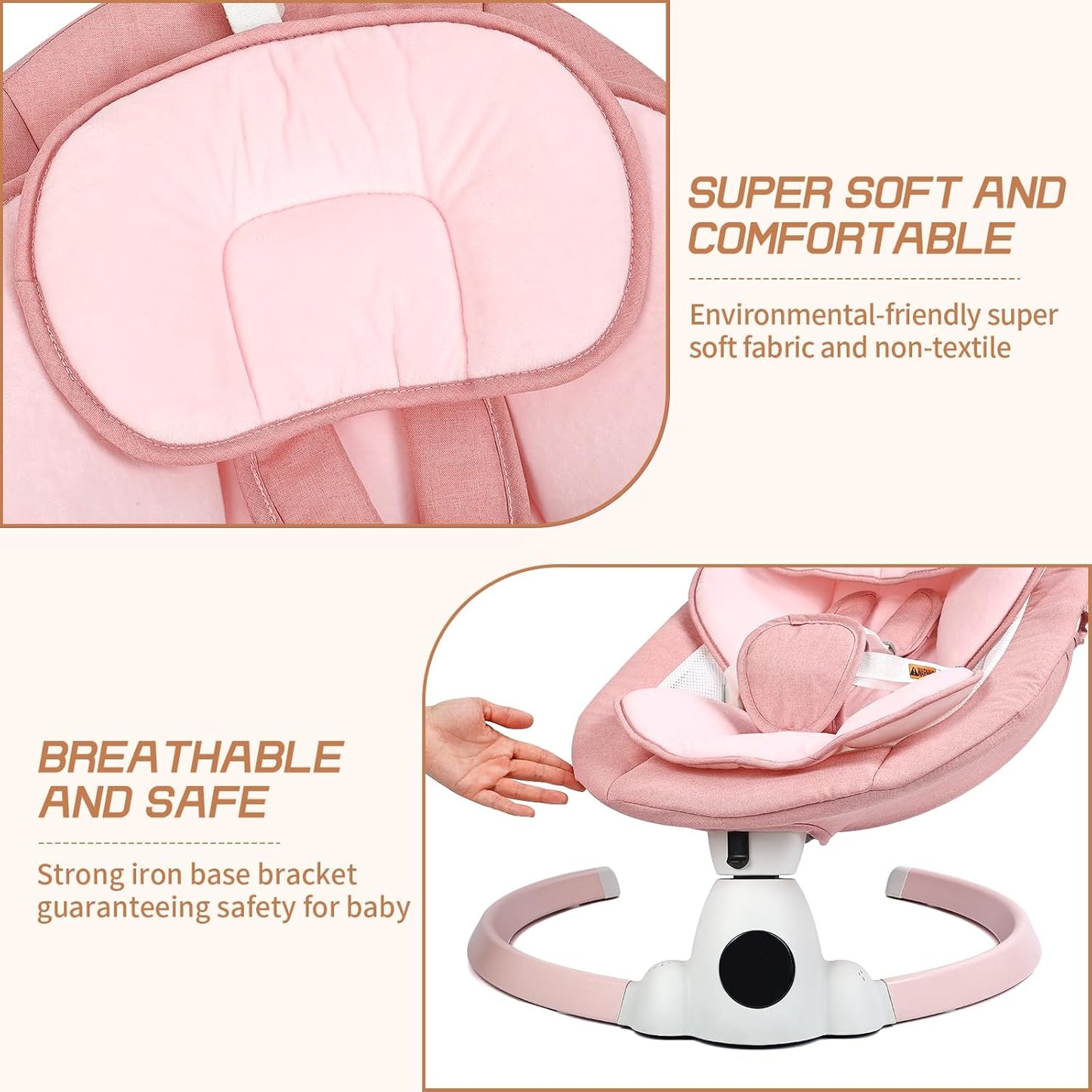 Electric Baby Swing with Remote Control - 5 Natural Motion Speeds, Adjustable Reclining Positions & Detachable Seat Pad | Portable Infant Swing for Indoor/Outdoor Use, Digital Display, Up to 12 Months & 27lbs, Pink, Baby Swin