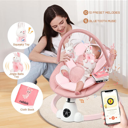 Electric Baby Swing with Remote Control - 5 Natural Motion Speeds, Adjustable Reclining Positions & Detachable Seat Pad | Portable Infant Swing for Indoor/Outdoor Use, Digital Display, Up to 12 Months & 27lbs, Pink, Baby Swin