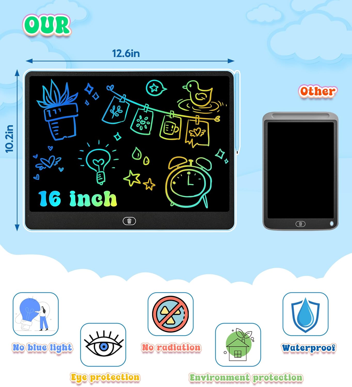 Kids LCD Doodle Board – Rainbow Writing Tablet For Travel, Car Rides & Quiet Time