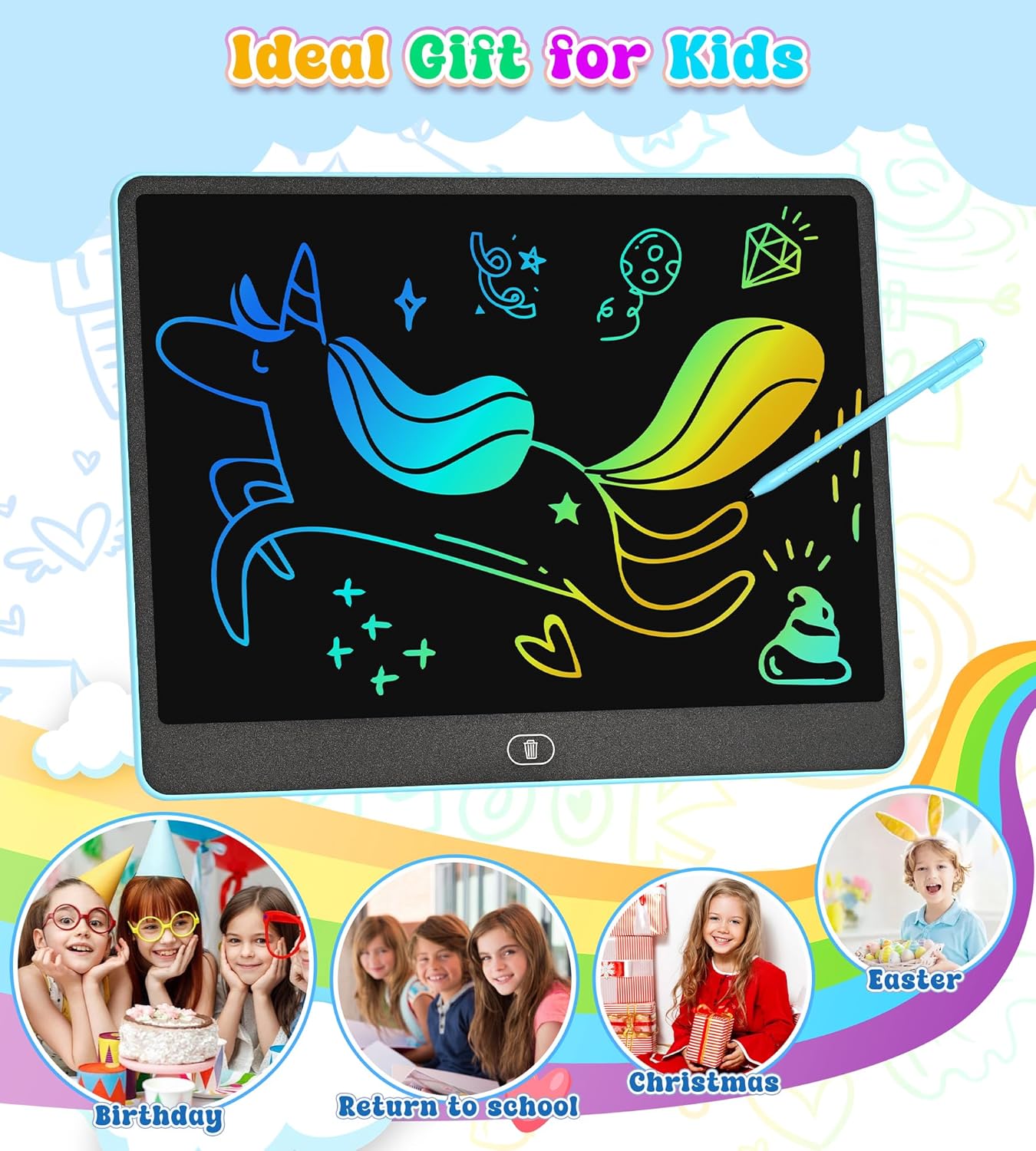 Kids LCD Doodle Board – Rainbow Writing Tablet For Travel, Car Rides & Quiet Time