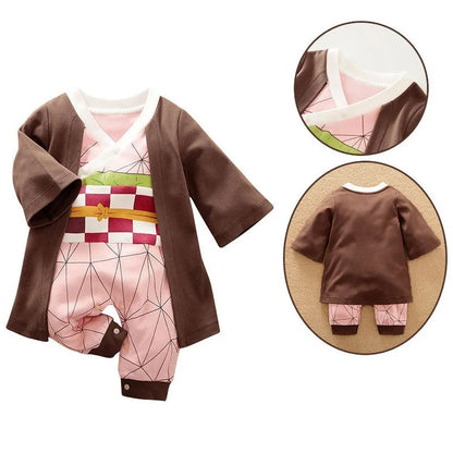 0-18 Months Anime Baby Rompers Newborn Cosplay Costume Infant Akatsuki Nezuko Tanjirou Cotton Clothes Boys Girls Kids Outfit
