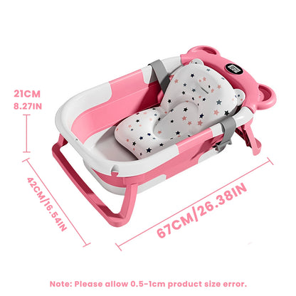 Portable Travel Bathtub, Collapsible Baby Bathtub with Thermometer & 1 Soft Floating cushion with Drain Hole,For Baby 0-36 Month