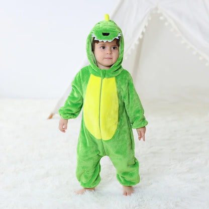 2024 Baby Kigurumi Stitch Dinosaur Cartoon Romper Infant Kids Animal Pajamas Jumpsuit Christmas Girls Boys Anime Cosplay Costume