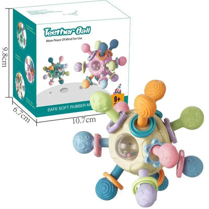 Baby Sensory Rattle Ball Teether — 360° Rotating Chew Toy That Keeps Little Hands Busy & Gums Happier