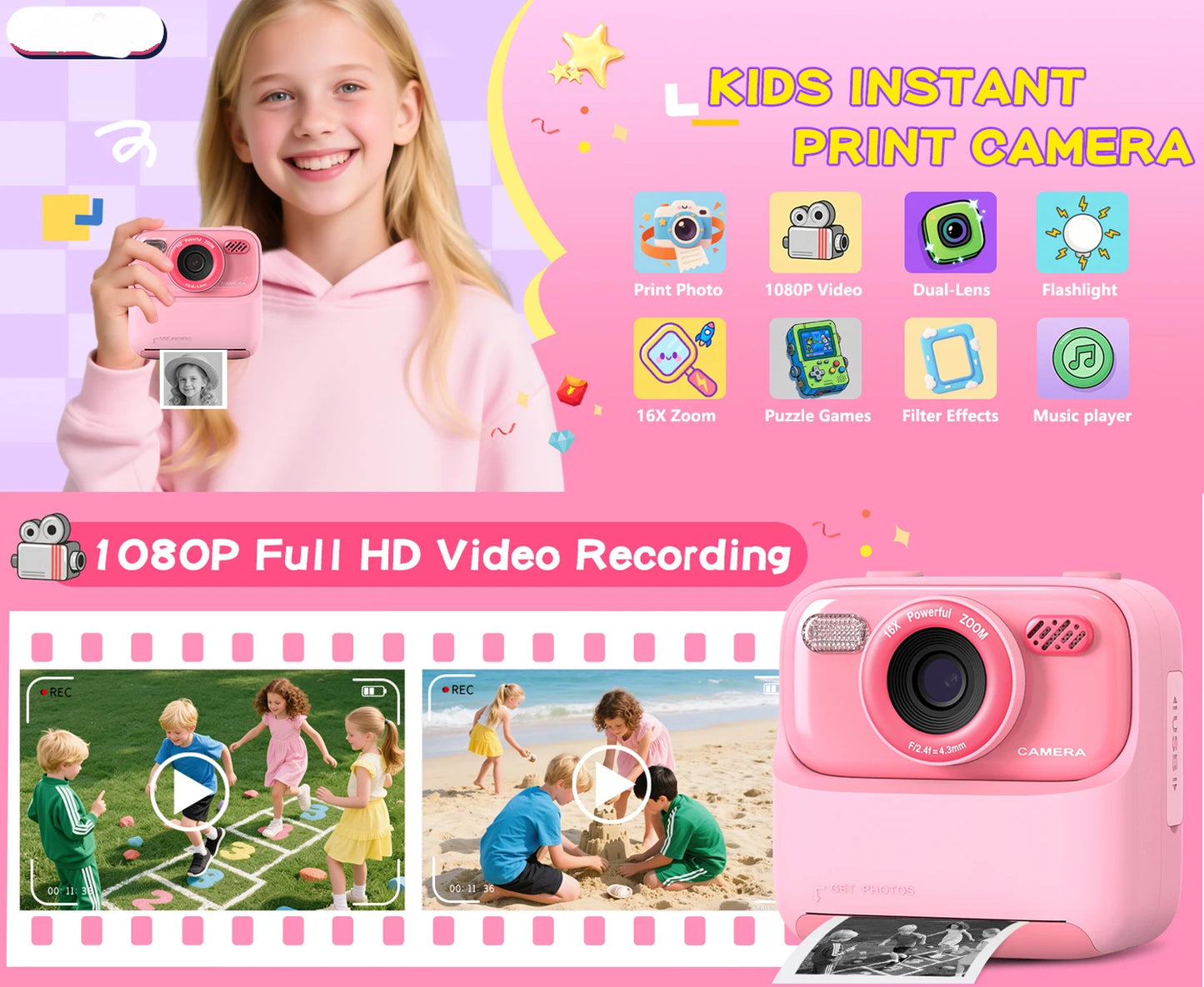 Kids Instant Print Camera– Snap, Record & Print Photos In Seconds