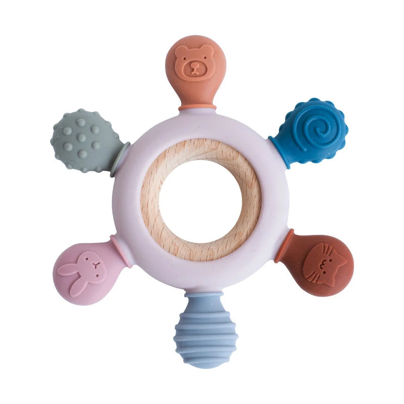 Silicone Teether with Wooden Ring – Turn Random Gnawing Into Soothing