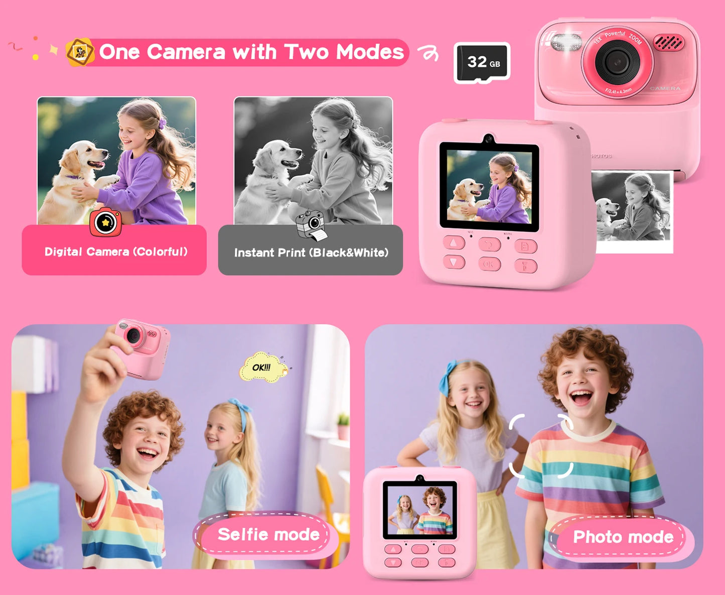 Kids Instant Print Camera– Snap, Record & Print Photos In Seconds