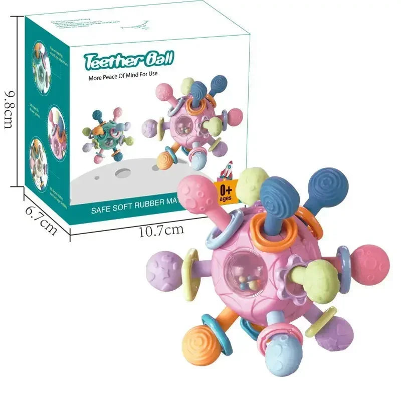 Baby Sensory Rattle Ball Teether — 360° Rotating Chew Toy That Keeps Little Hands Busy & Gums Happier