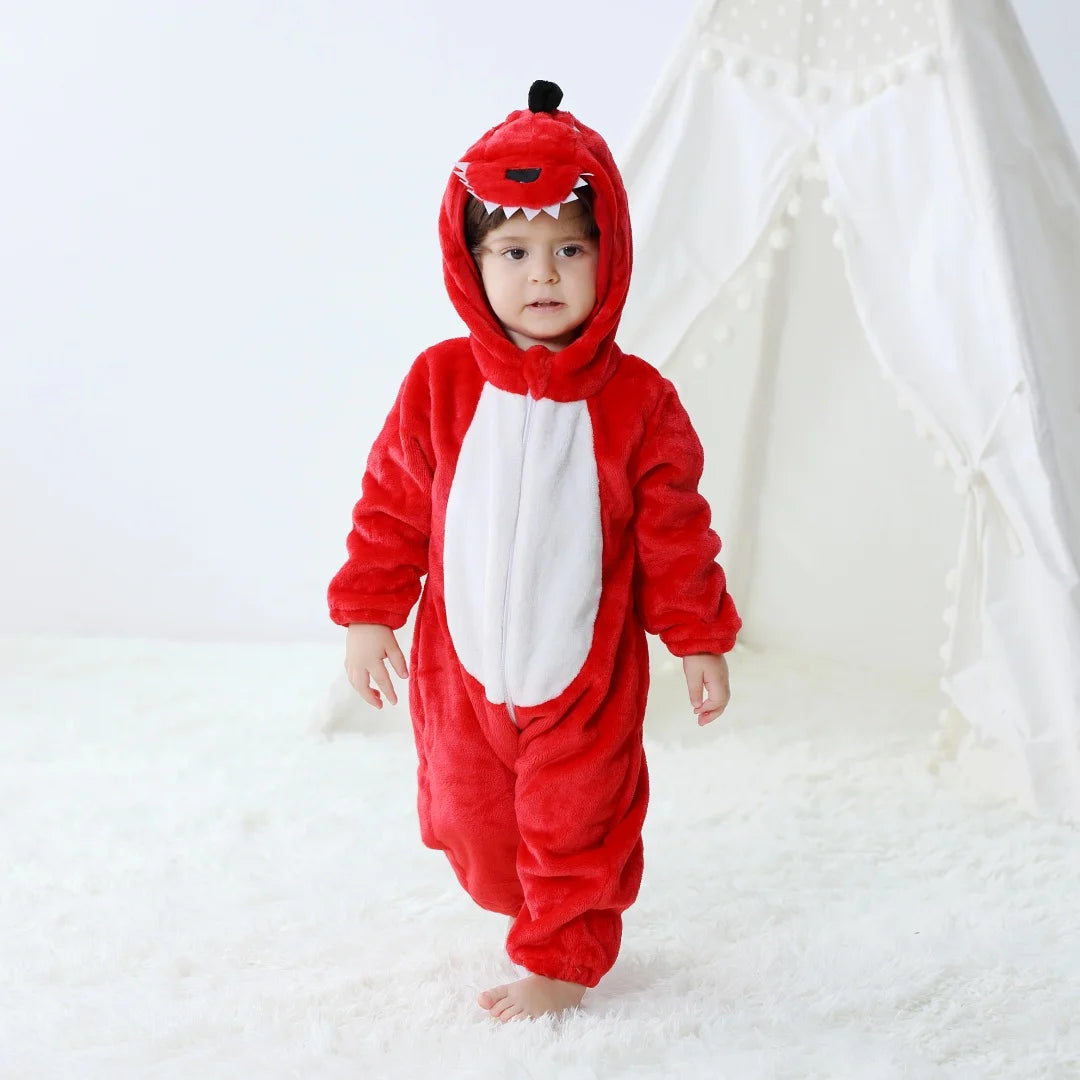 2024 Baby Kigurumi Stitch Dinosaur Cartoon Romper Infant Kids Animal Pajamas Jumpsuit Christmas Girls Boys Anime Cosplay Costume