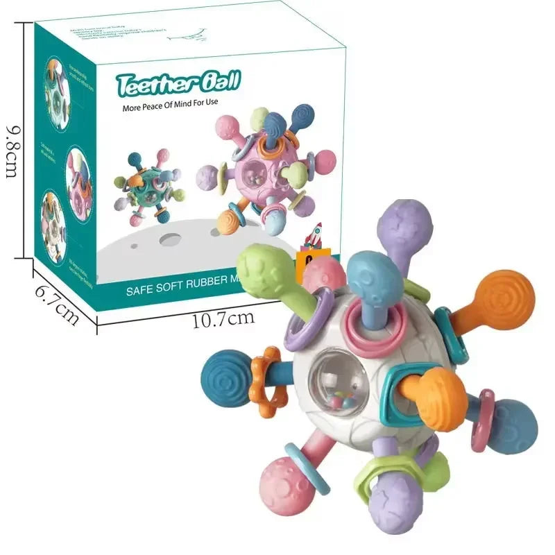 Baby Sensory Rattle Ball Teether — 360° Rotating Chew Toy That Keeps Little Hands Busy & Gums Happier