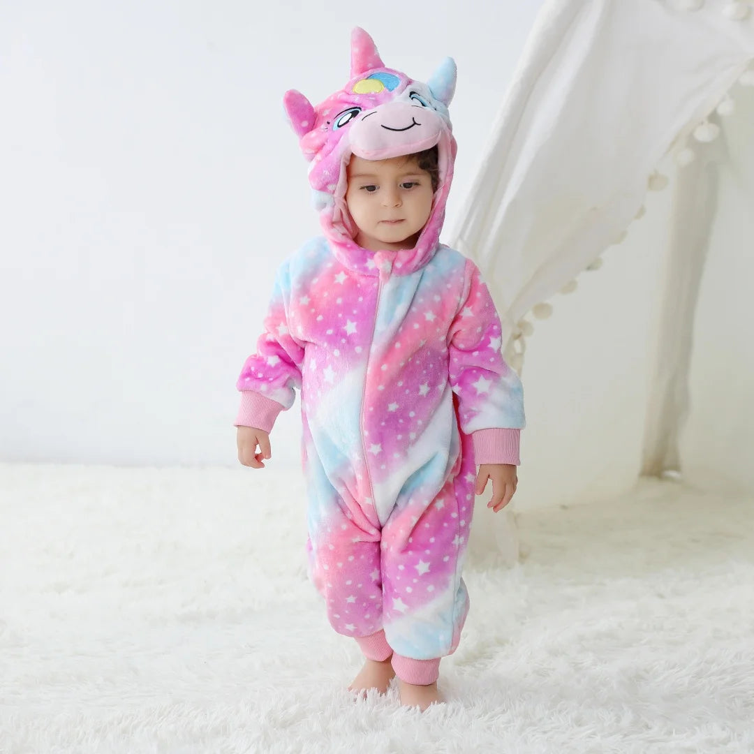 2024 Baby Kigurumi Stitch Dinosaur Cartoon Romper Infant Kids Animal Pajamas Jumpsuit Christmas Girls Boys Anime Cosplay Costume