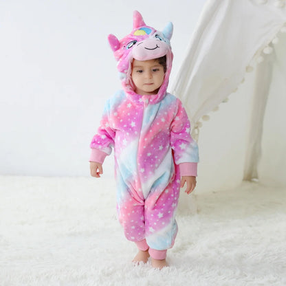 2024 Baby Kigurumi Stitch Dinosaur Cartoon Romper Infant Kids Animal Pajamas Jumpsuit Christmas Girls Boys Anime Cosplay Costume