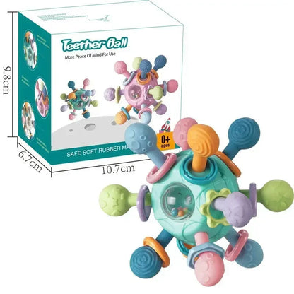 Baby Sensory Rattle Ball Teether — 360° Rotating Chew Toy That Keeps Little Hands Busy & Gums Happier