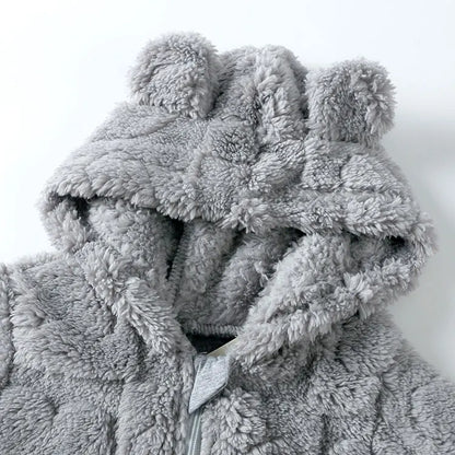 Cartoon Baby Clothes Boy Romper Long Sleeve Arctic Velvet Hooded Baby Girl Romper Winter Warm  Newborn Clothes 0-18 Months