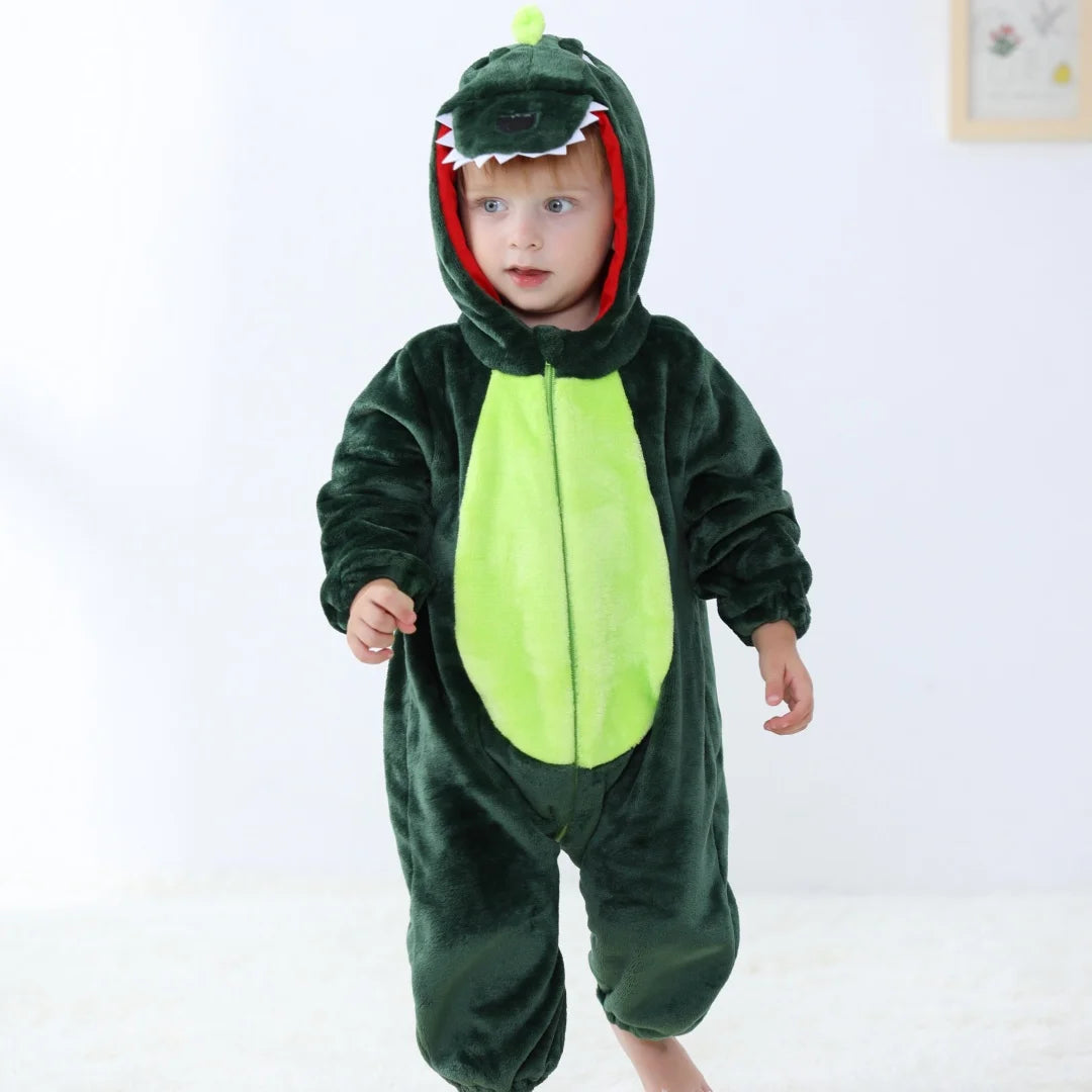2024 Baby Kigurumi Stitch Dinosaur Cartoon Romper Infant Kids Animal Pajamas Jumpsuit Christmas Girls Boys Anime Cosplay Costume