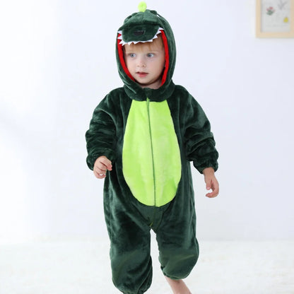 2024 Baby Kigurumi Stitch Dinosaur Cartoon Romper Infant Kids Animal Pajamas Jumpsuit Christmas Girls Boys Anime Cosplay Costume
