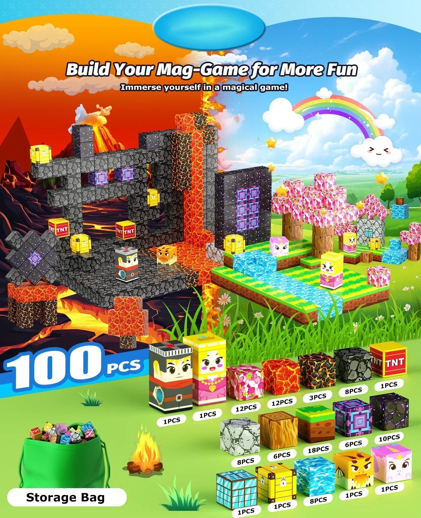 Little Sprout Planet Magnetic Mine World Cube Set — STEM Building Blocks for Kids (Age 3+)