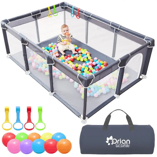 IMBABY Baby Playpens Light Gray Corralito for Baby Playground with Pull Ring Child Safety Barrier Fence Ball Box Game Playpen