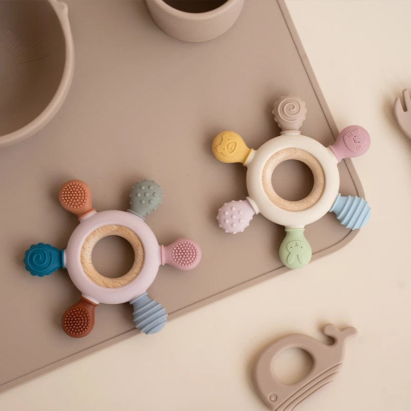 Silicone Teether with Wooden Ring – Turn Random Gnawing Into Soothing