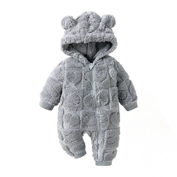 Cartoon Baby Clothes Boy Romper Long Sleeve Arctic Velvet Hooded Baby Girl Romper Winter Warm  Newborn Clothes 0-18 Months