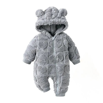 Cartoon Baby Clothes Boy Romper Long Sleeve Arctic Velvet Hooded Baby Girl Romper Winter Warm  Newborn Clothes 0-18 Months