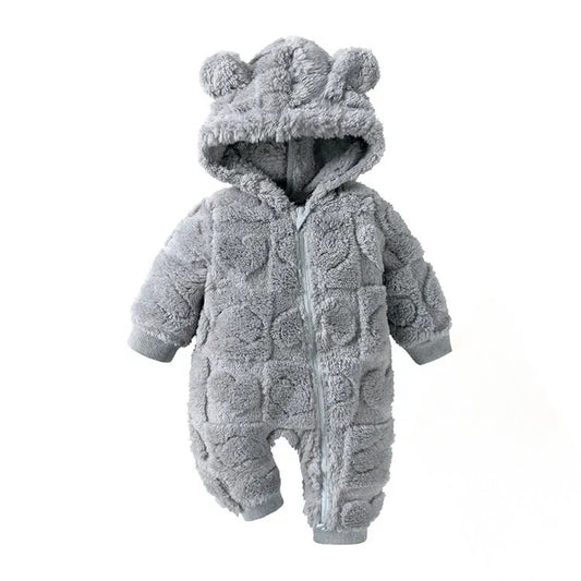 Cartoon Baby Clothes Boy Romper Long Sleeve Arctic Velvet Hooded Baby Girl Romper Winter Warm  Newborn Clothes 0-18 Months