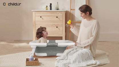 Portable Travel Bathtub, Collapsible Baby Bathtub with Thermometer & 1 Soft Floating cushion with Drain Hole,For Baby 0-36 Month
